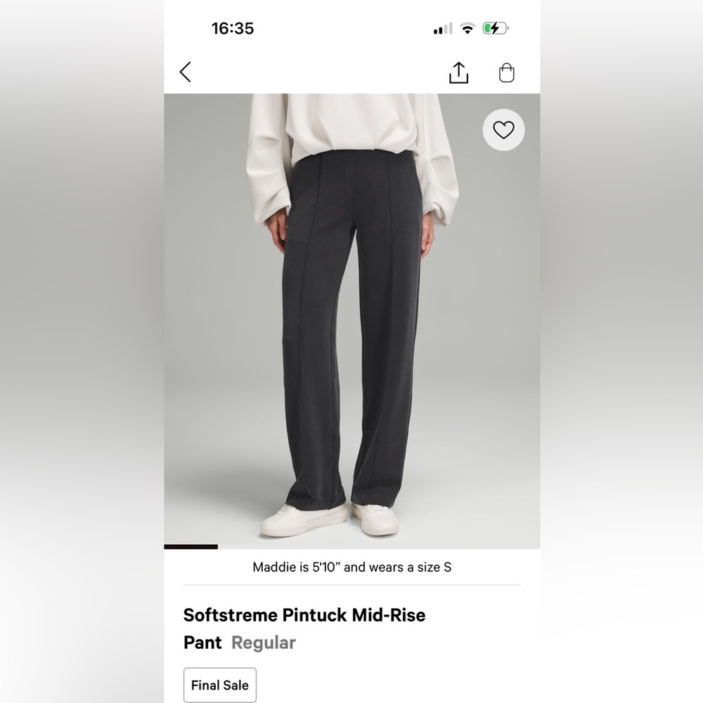 Lululemon Softstreme Pintuck Mid-Rise Pant Regular Black